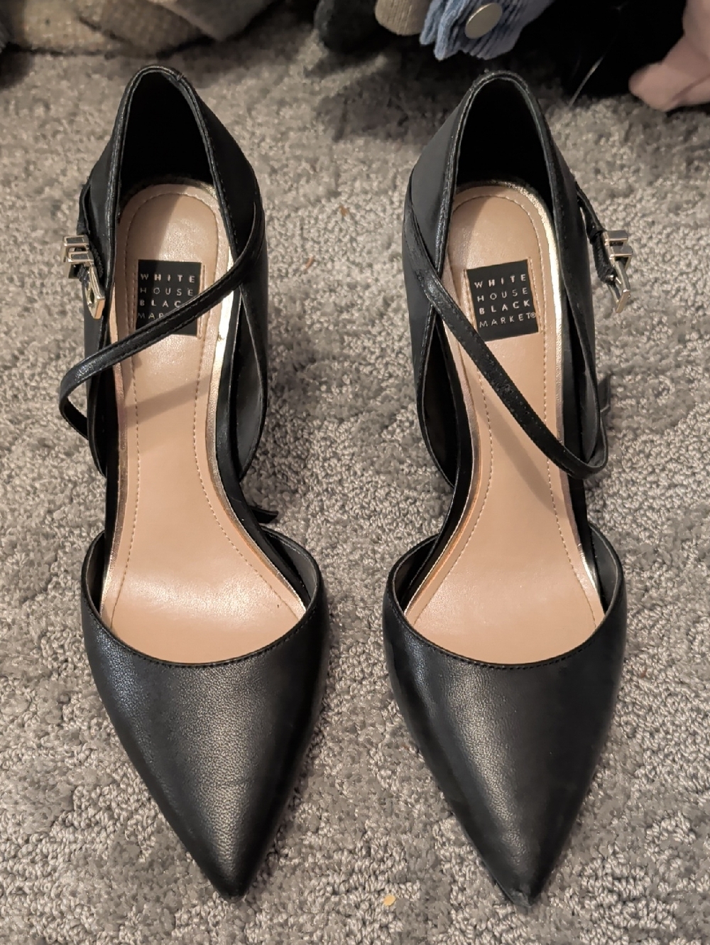 White House Black Market Black Pointed Toe Cross-Strap Pumps